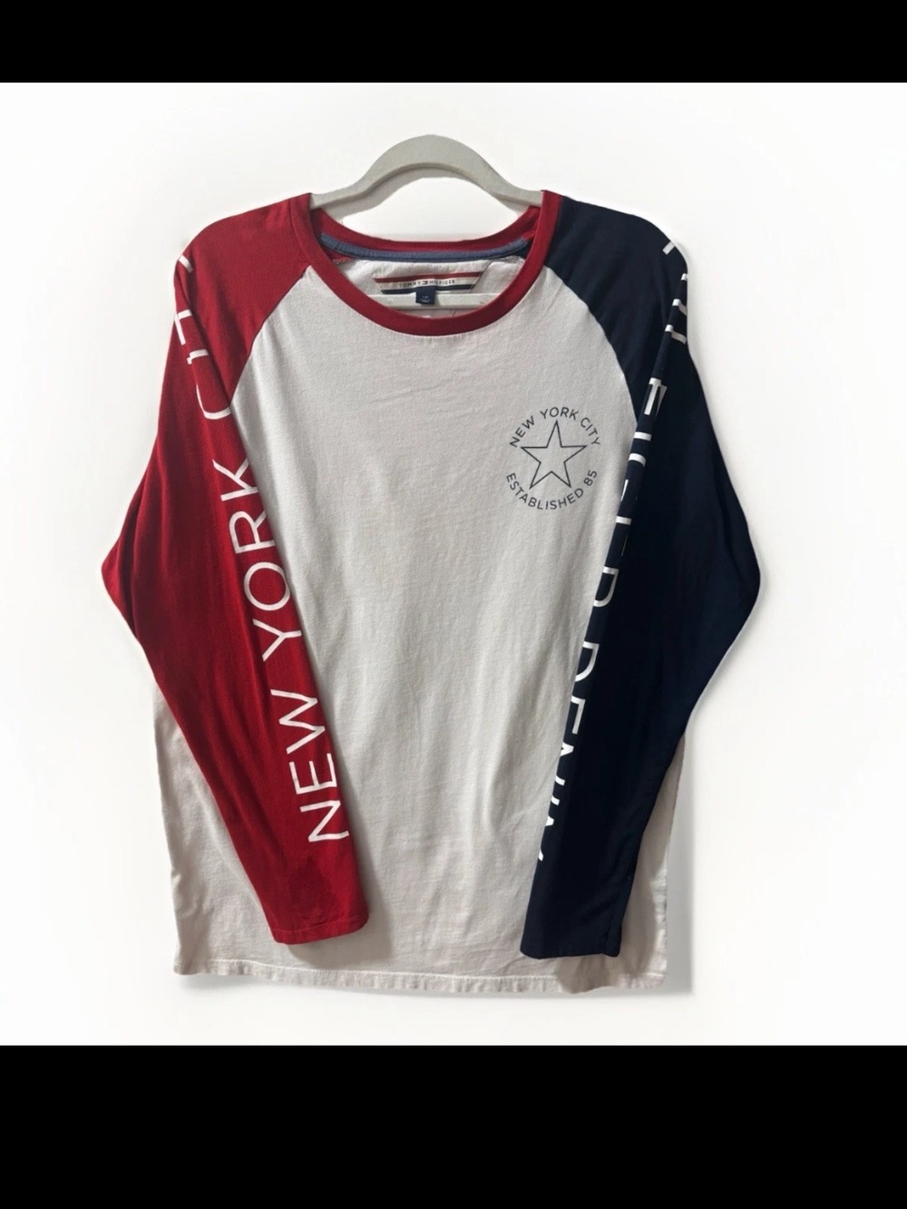 Tommy Hilfiger White, Red & Navy Long Sleeve Raglan Tee